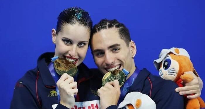 Iris Tió y Dennis González brillan en rutina libre del dúo mixto y se adjudicaron el oro mundial