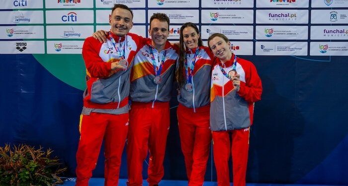 Marta Fernández, oro, Leyre Ortí, plata, y Marian Polo y el relevo 4×100 libre, bronce, en el Europeo