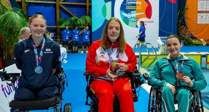 Marta Fernández, oro, Marian Polo y Emma Feliú, plata, y María Delgado y Delia Fontcuberta, bronce, en el Europeo